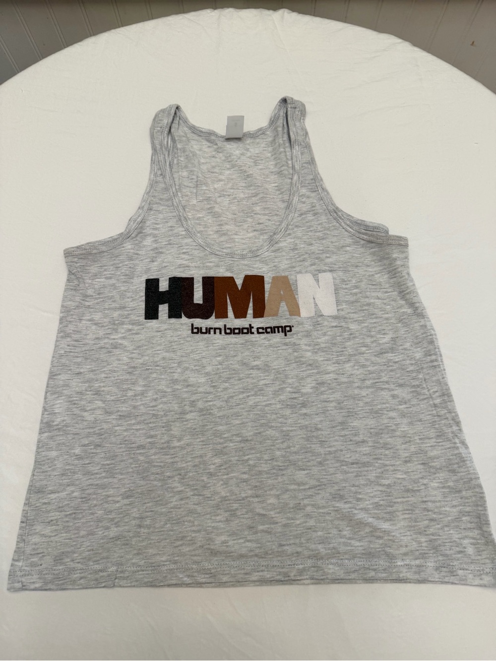 Burn Boot Camp HUMAN Grey Racerback Tank Top